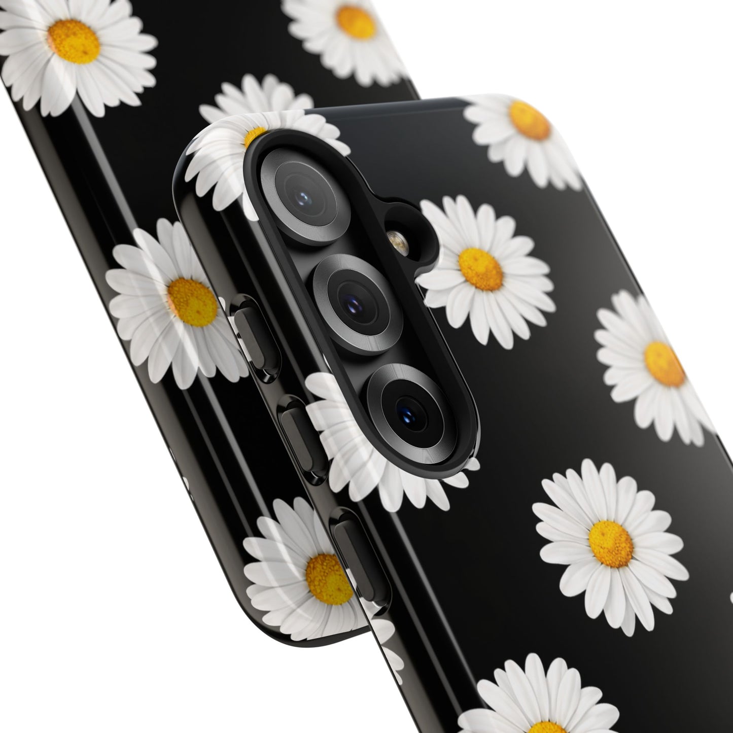 Black Daisy Floral Tough Phone Case – Cute Protective Cover for Iphone, Samsung Galaxy and Pixel