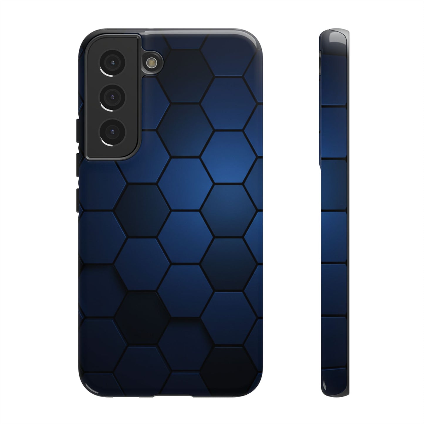 Blue Hexagon Gradient Phone Case | Honeycomb Geometric Tech Aesthetic | Minimalist Tough Case for iPhone & Samsung