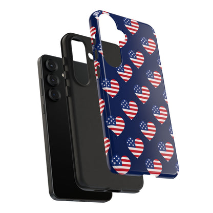 Patriotic American Flag Heart Phone Case – Tough Shockproof, USA Stars & Stripes for Iphone, Samsung Galaxy and Pixel