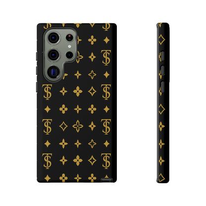 Gold Monogram Pattern Tough Phone Case | Black & Gold Luxury Design for Iphone, Samsung Galaxy and Pixel
