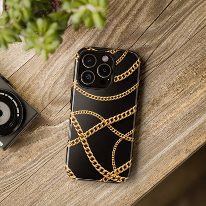 Luxury Gold Chain Phone Case – Black Designer Style Tough Protective Cover for Iphone, Samsung Galaxy and Pixel