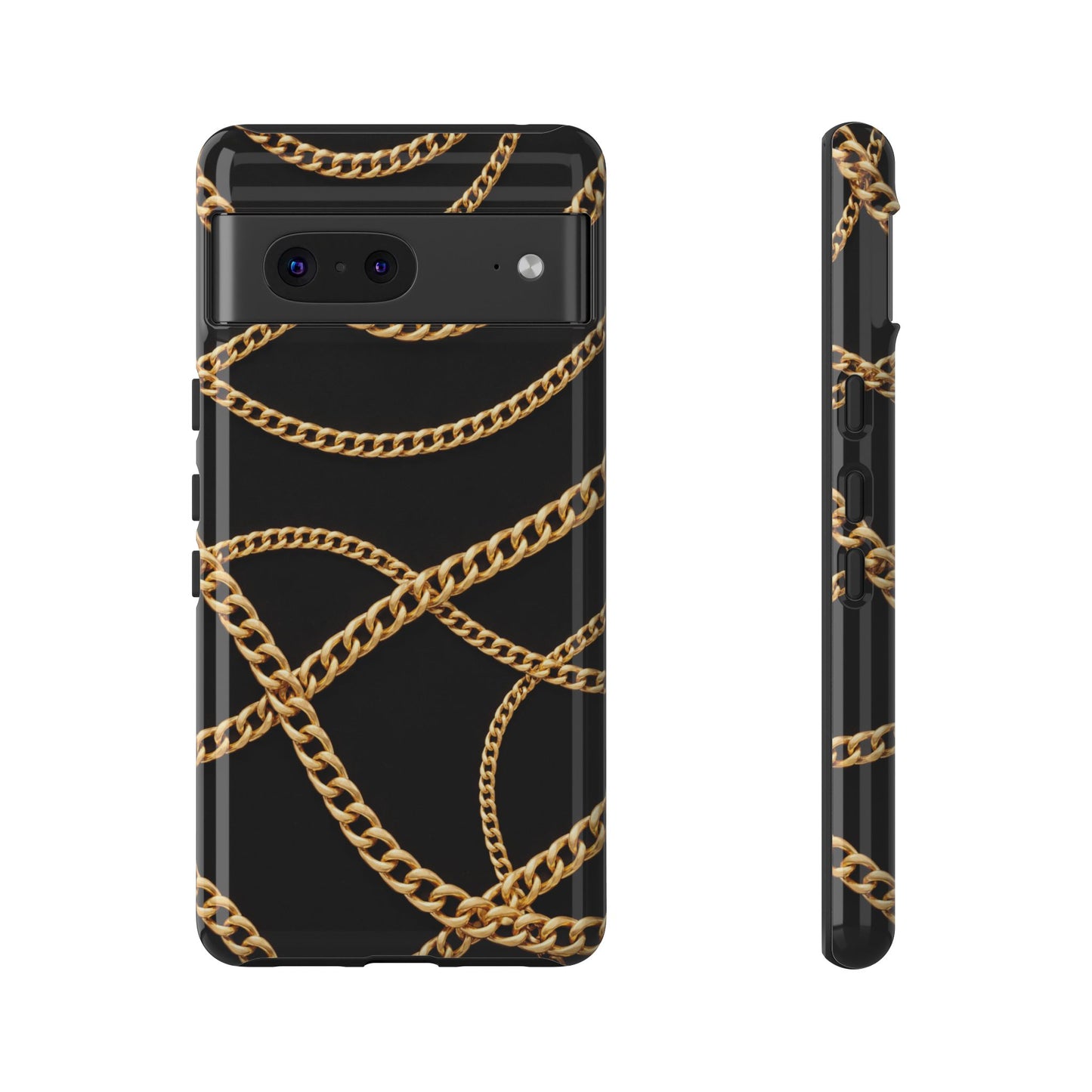 Luxury Gold Chain Phone Case – Black Designer Style Tough Protective Cover for Iphone, Samsung Galaxy and Pixel
