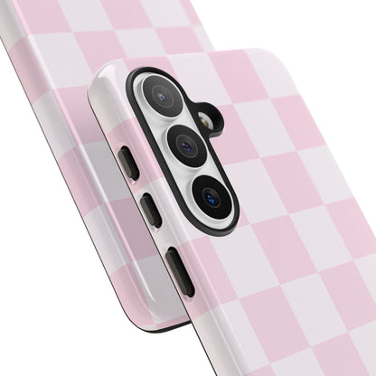 Light Pink Checkerboard Phone Case | Pastel Aesthetic Checkered iPhone & Samsung Tough Case
