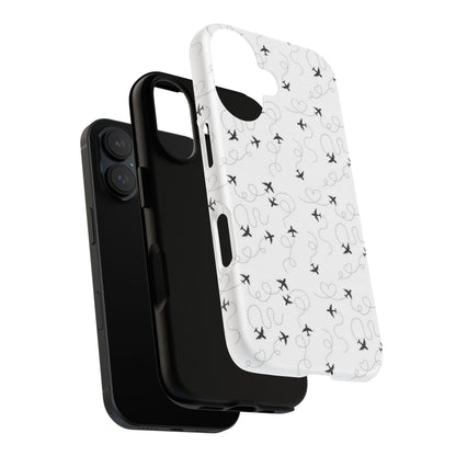 Minimal Paper Airplane Pattern Phone Case – Black White Aesthetic Tough Cover
