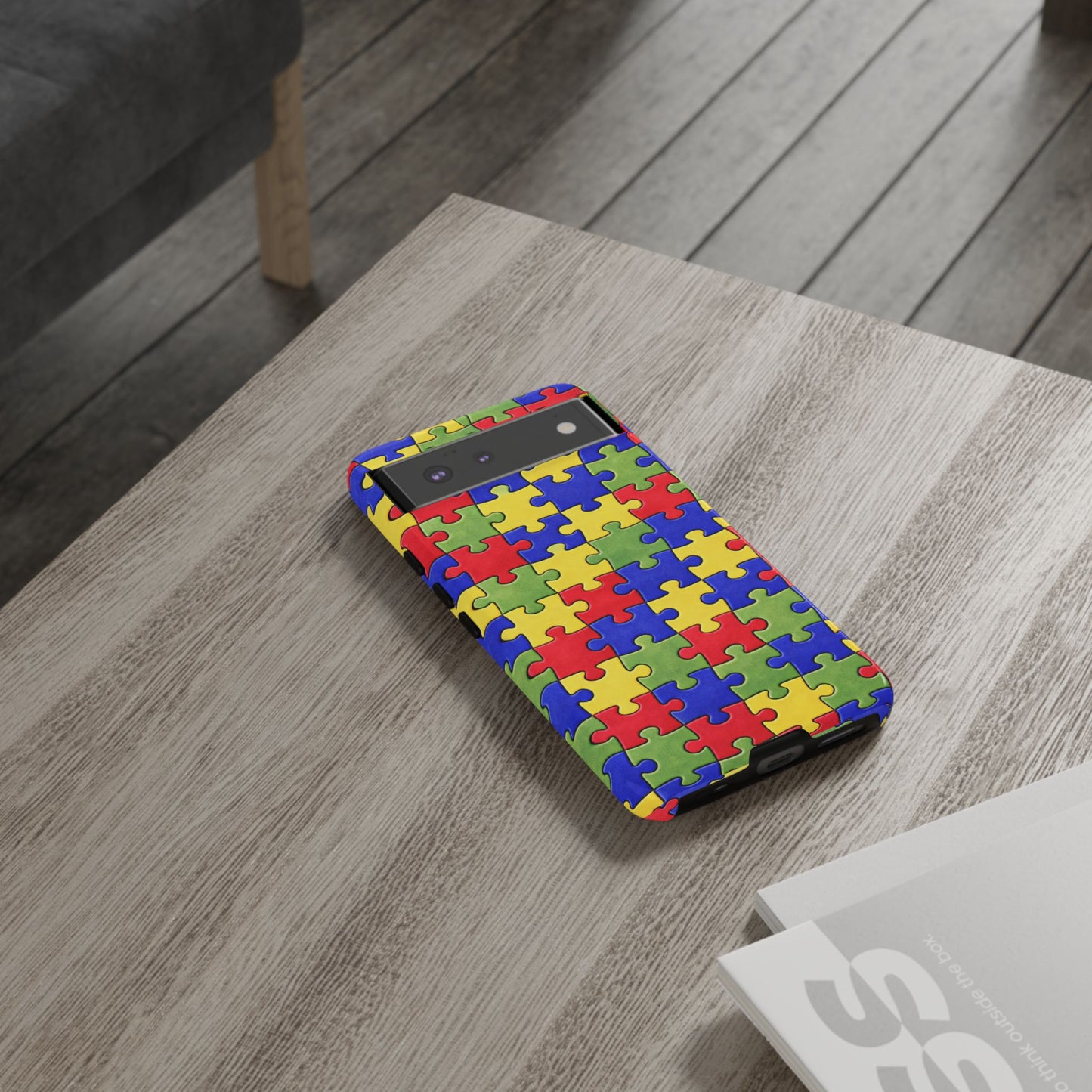 Colorful Puzzle Phone Case, Autism Awareness Jigsaw Design, Tough Protective Case, iPhone & Samsung Case, Vibrant Puzzle Pattern