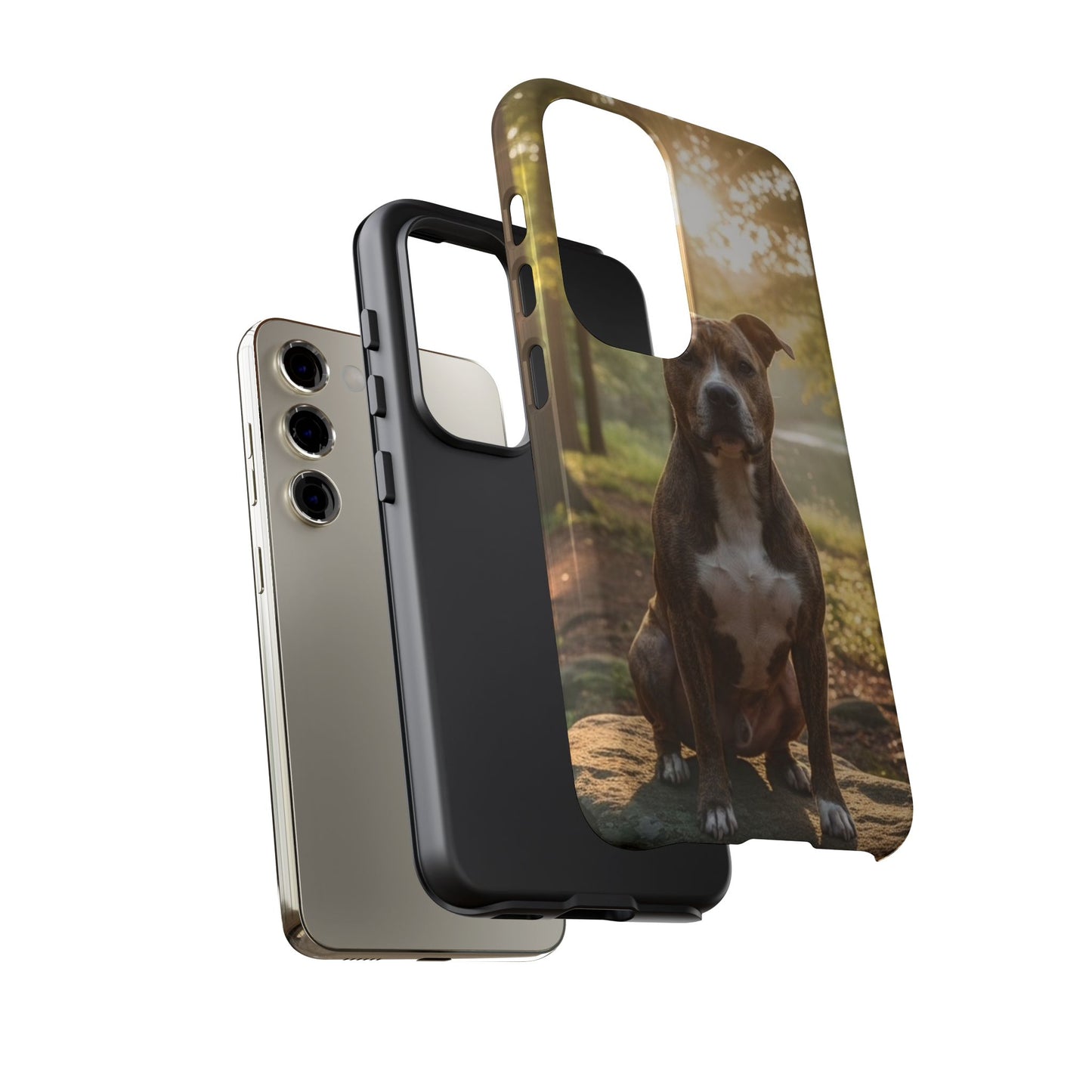 Pitbull Portrait Phone Case | Dog Lover Tough Case, Sunset Forest