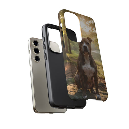Pitbull Portrait Phone Case | Dog Lover Tough Case, Sunset Forest
