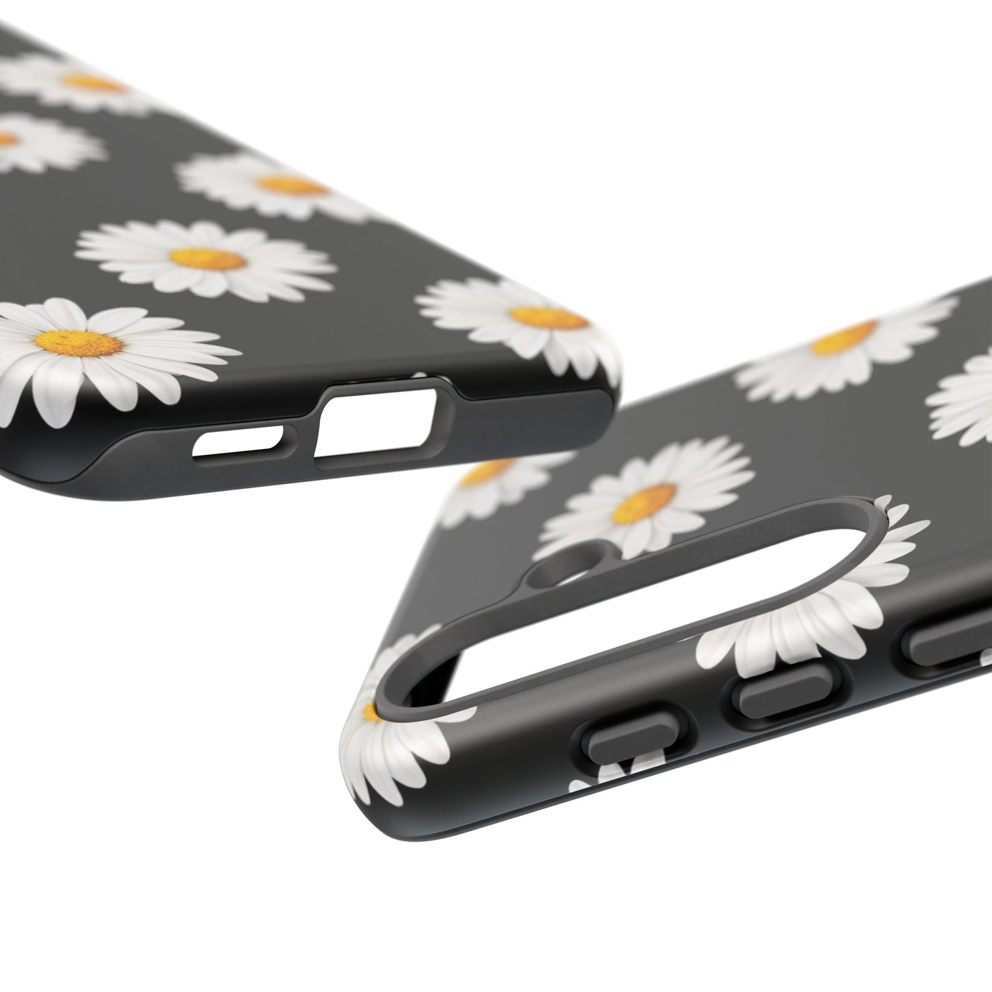 Black Daisy Floral Tough Phone Case – Cute Protective Cover for Iphone, Samsung Galaxy and Pixel