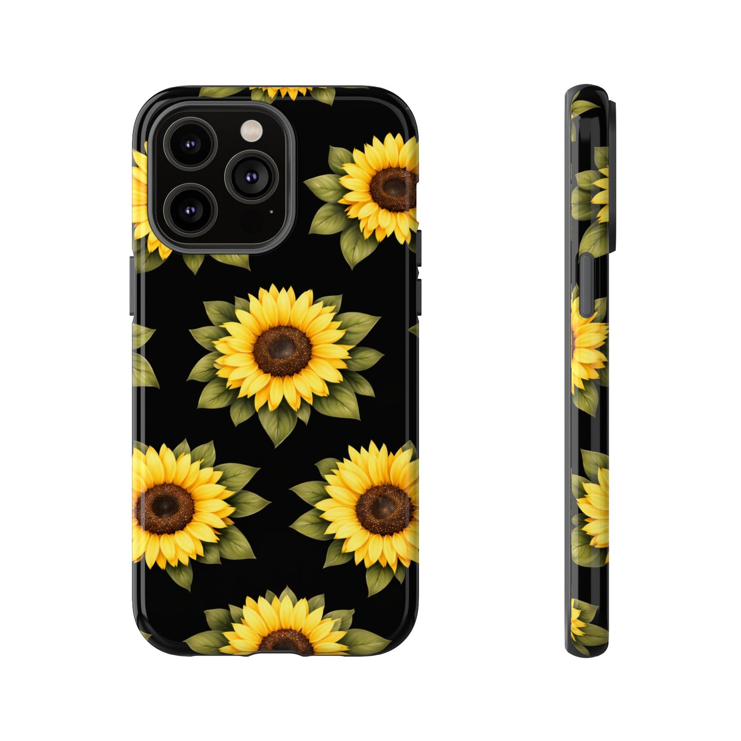 Sunflower Floral Tough Phone Case – Black Background Protective Cover for Iphone, Samsung Galaxy and Pixel