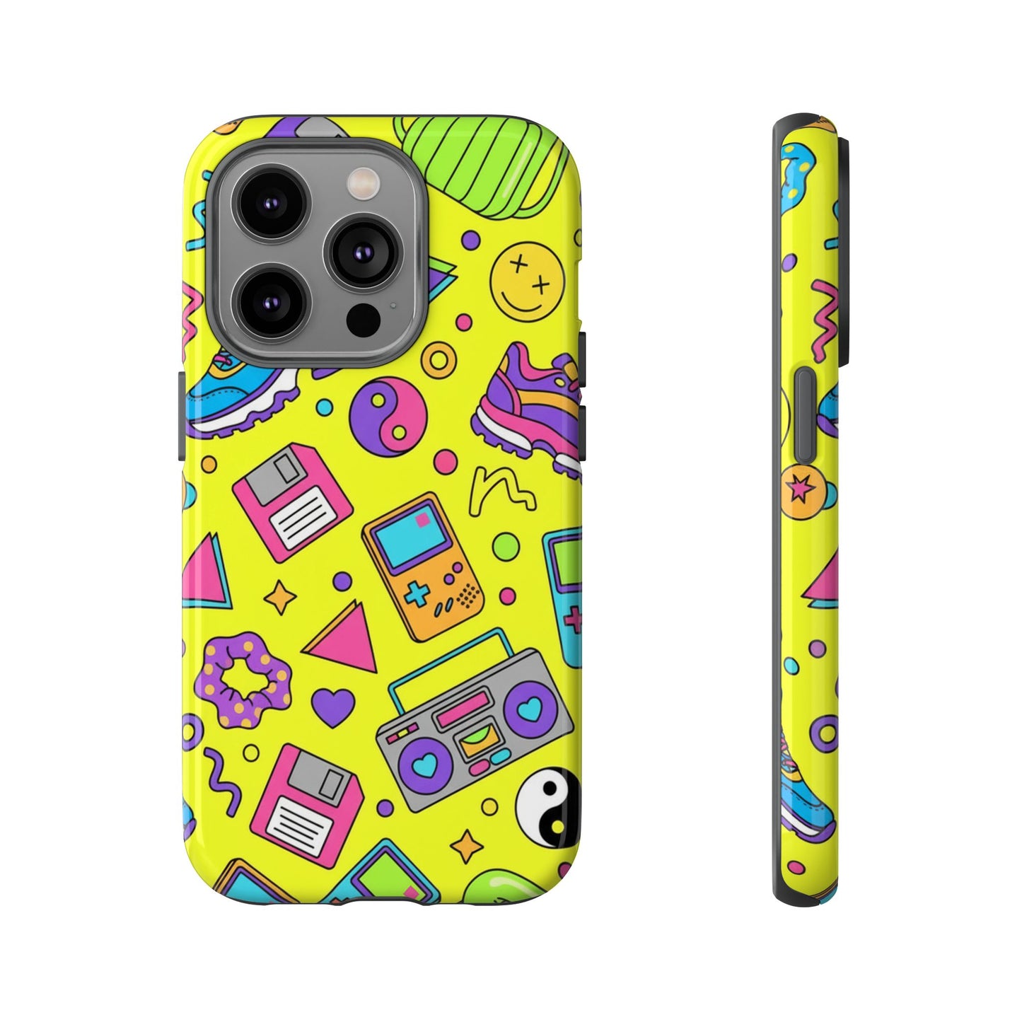 90s Retro Neon Phone Case – Y2K Nostalgia Colorful Icons Tough Protective Case