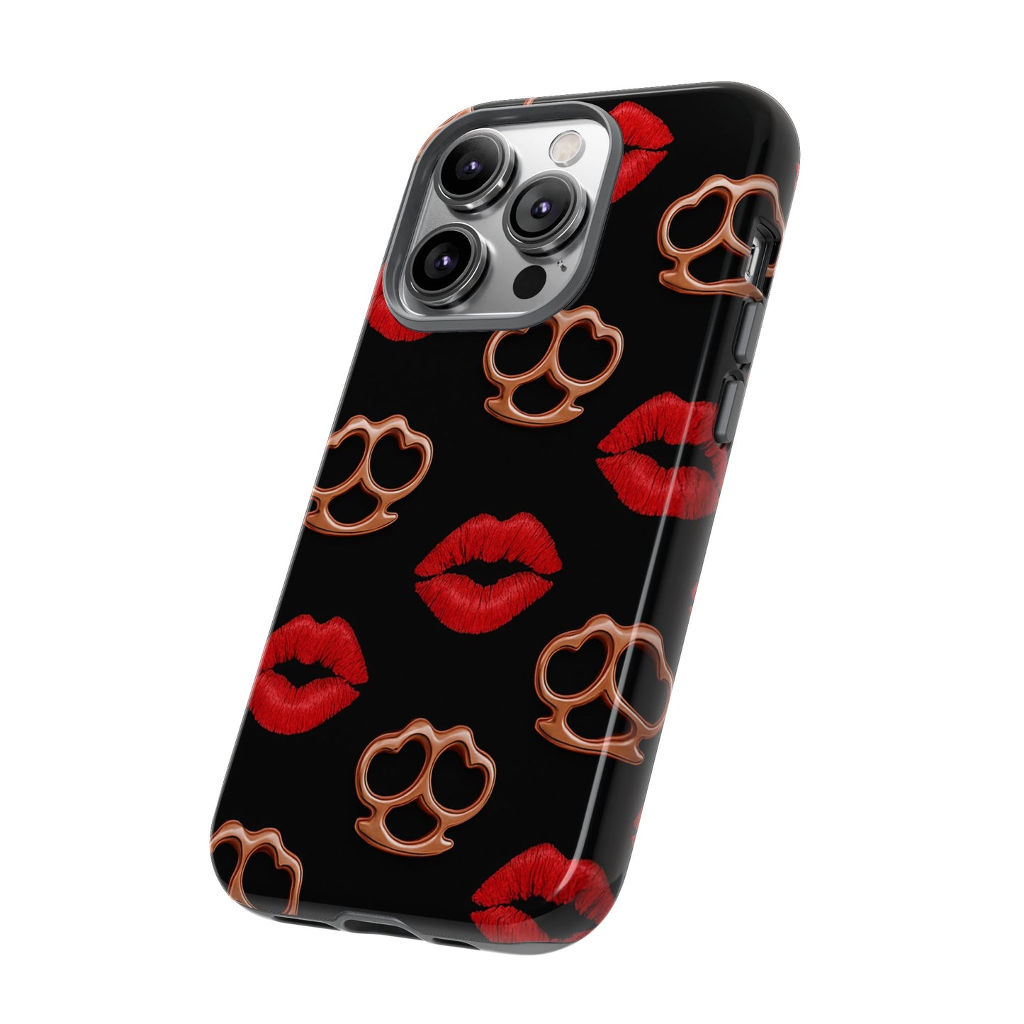 Red Lipstick & Knuckle Duster Phone Case | Bold Kiss Print Tough Protective Cover for Iphone, Samsung Galaxy and Pixel