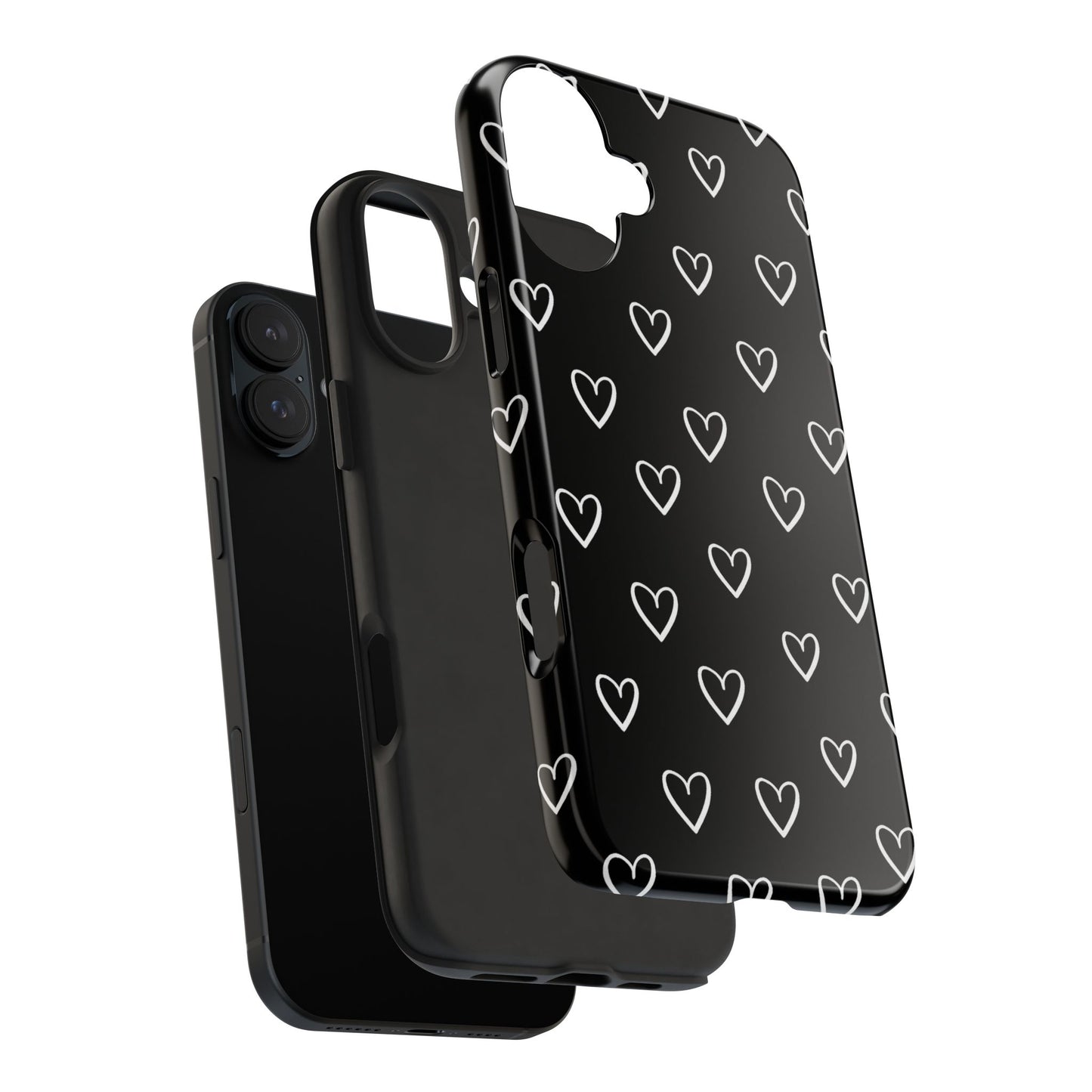 Doodle Heart Phone Case – Minimal Black & White Heart Pattern | Tough Protective Case