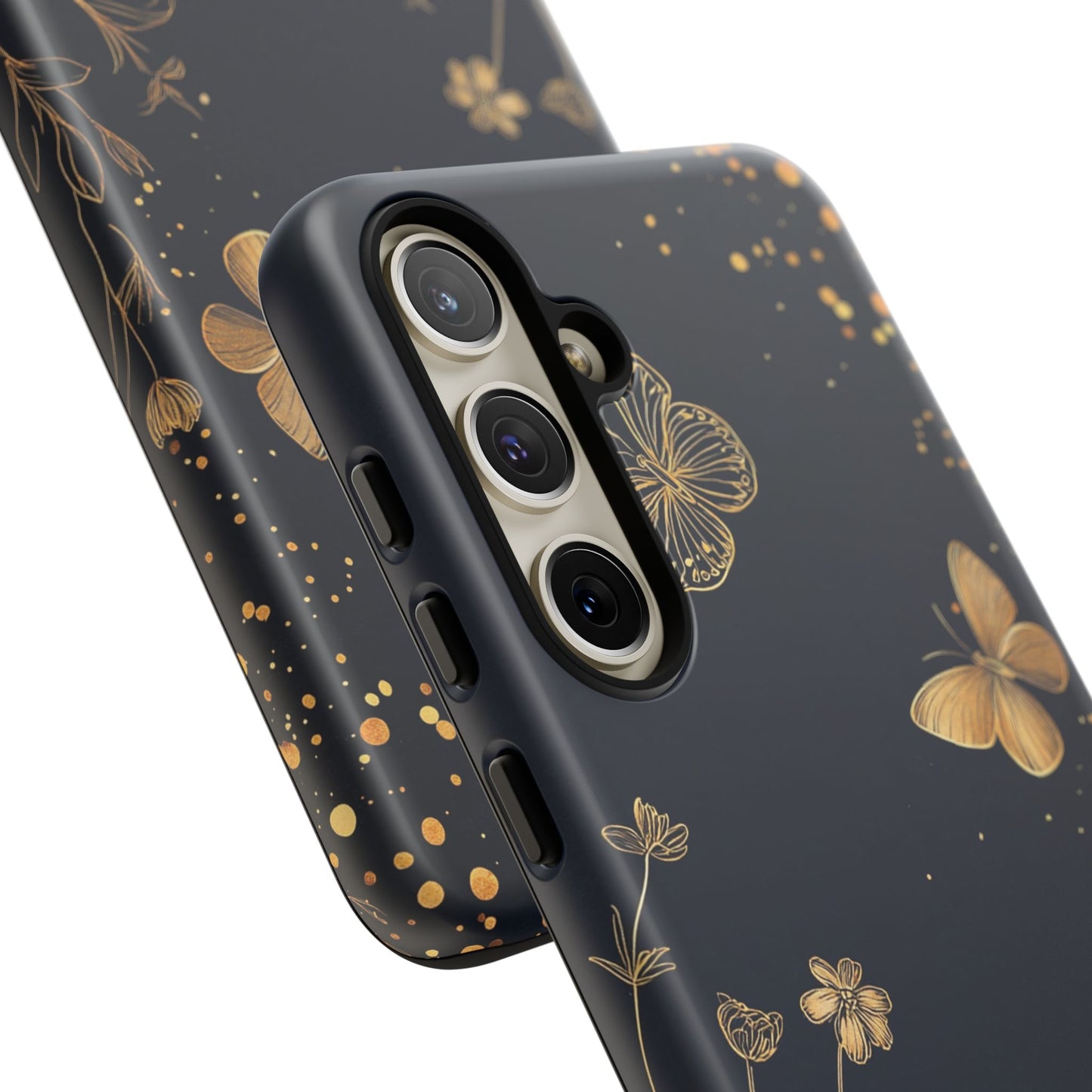 Gold Floral Butterfly Phone Case, Dark Aesthetic Botanical, Elegant Black Luxury iPhone Samsung Cover