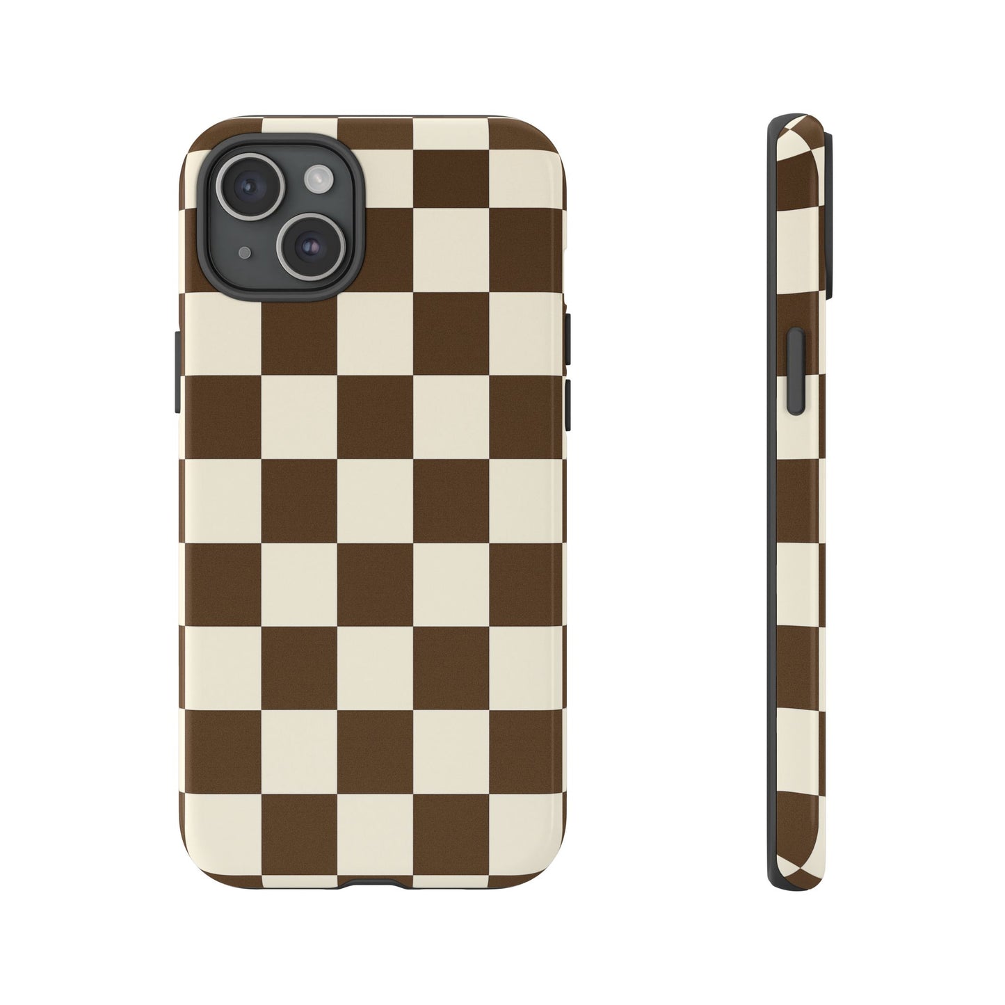 Mocha Checkerboard Phone Case | Neutral Aesthetic Checkered iPhone & Samsung Tough Case