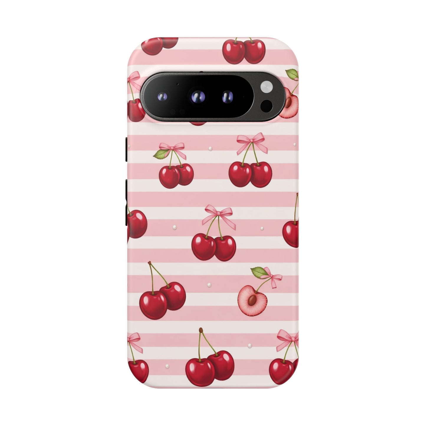 Coquette Cherry Bow Phone Case | Cute Pink Aesthetic Cherry Pattern Tough Case for iPhone & Samsung