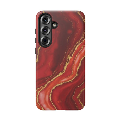 Red Agate Marble Phone Case with Gold Veins – Luxury Tough iPhone & Samsung Case