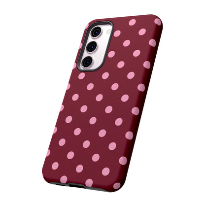 Pink Polka Dot Phone Case – Cute Aesthetic Tough Protective Phone Cover for Iphone, Samsung Galaxy and Pixel