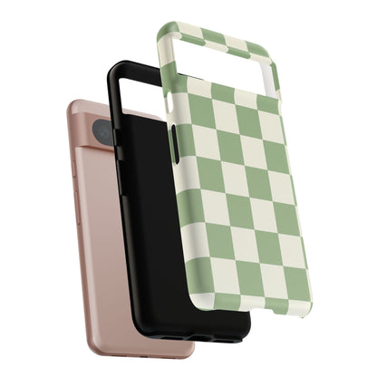Sage Green Checkerboard Phone Case | Minimal Aesthetic Tough Case