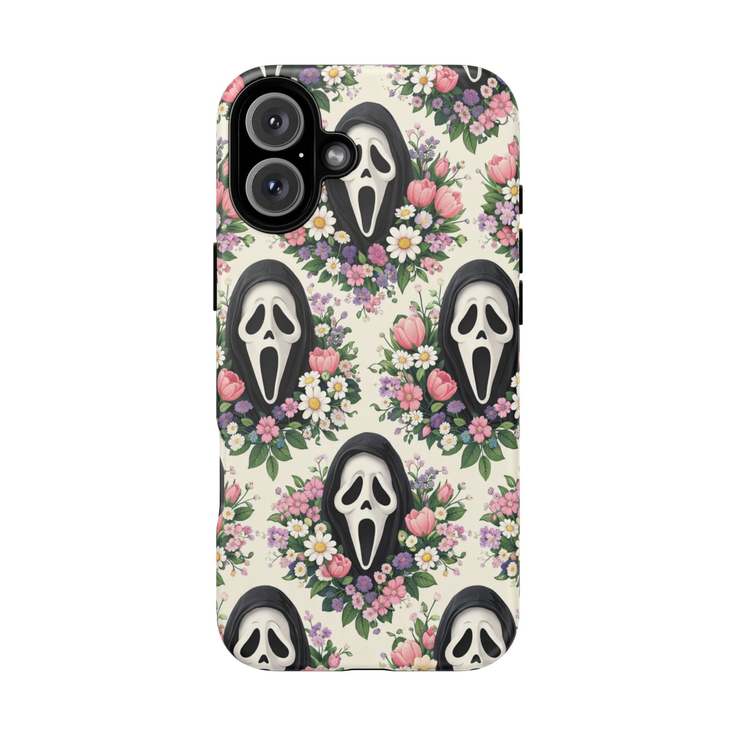 Floral Ghost Face Aesthetic Phone Case – Cute Spooky Tough Cover