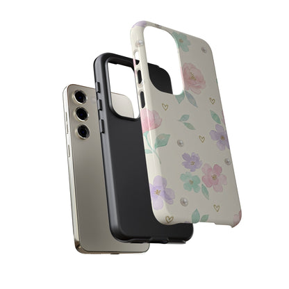 Pastel Floral Phone Case – Coquette Watercolor Flower Hearts Tough Case (iPhone, Samsung, Pixel)