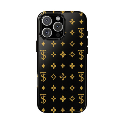 Gold Monogram Pattern Tough Phone Case | Black & Gold Luxury Design for Iphone, Samsung Galaxy and Pixel