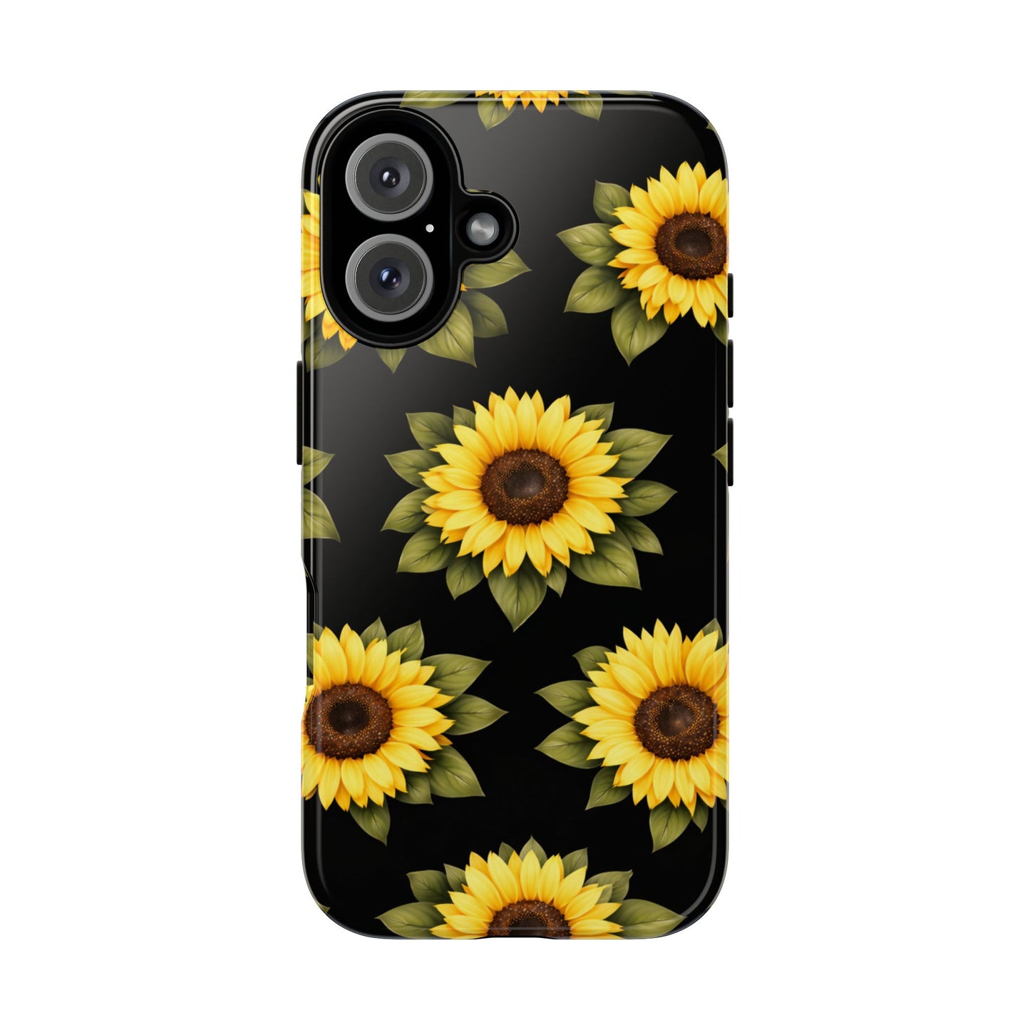 Sunflower Floral Tough Phone Case – Black Background Protective Cover for Iphone, Samsung Galaxy and Pixel