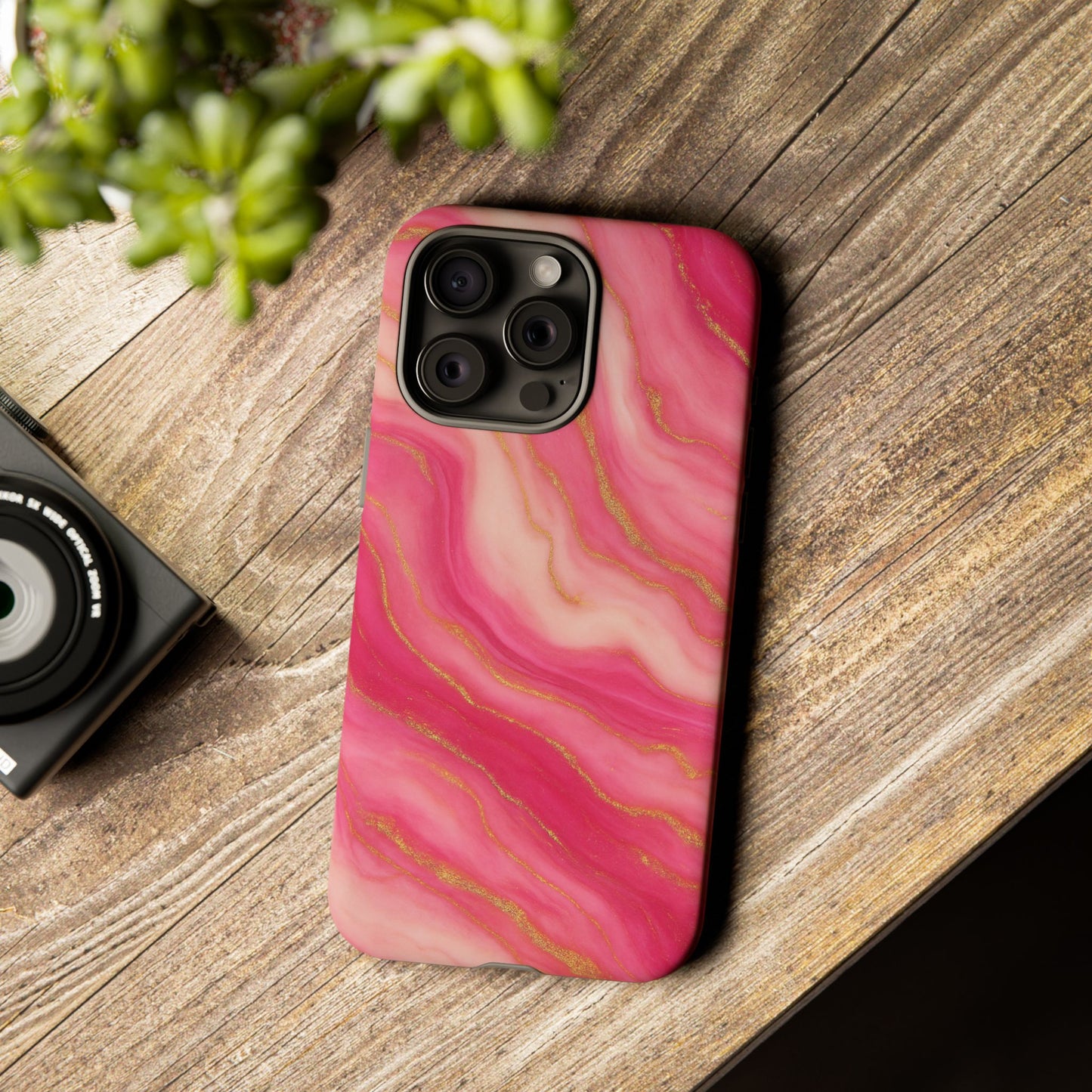 Pink Marble Phone Case | Rose Gold Swirl Aesthetic Tough Protective Case