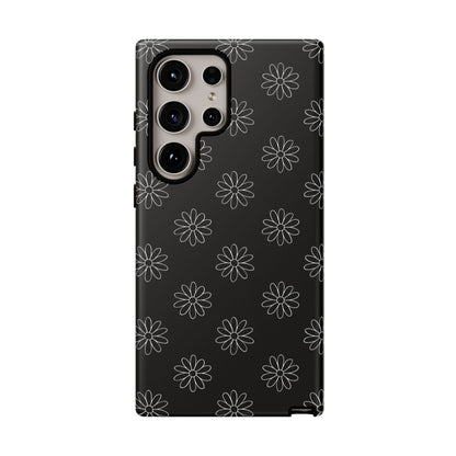 Black Daisy Floral Phone Case – Slim Protective Tough Case for Iphone, Samsung Galaxy and Pixel