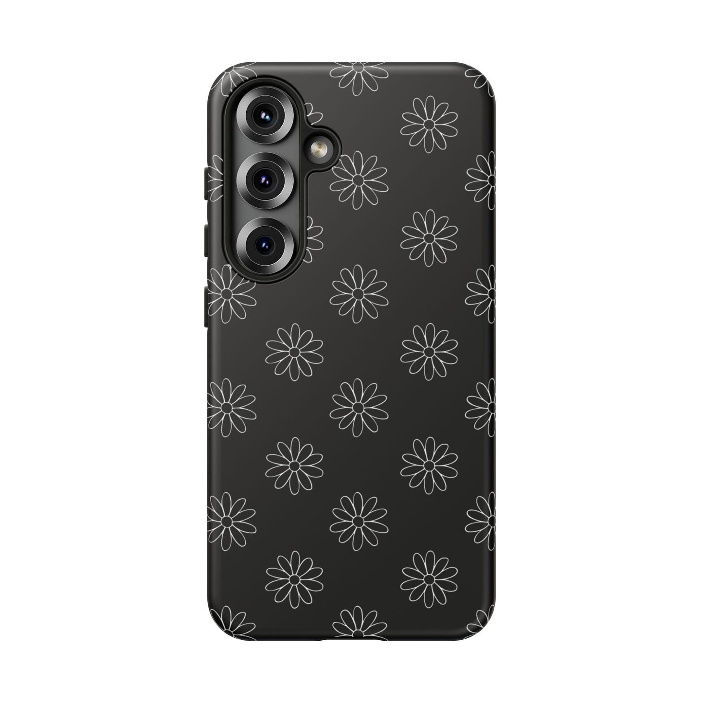 Black Daisy Floral Phone Case – Slim Protective Tough Case for Iphone, Samsung Galaxy and Pixel