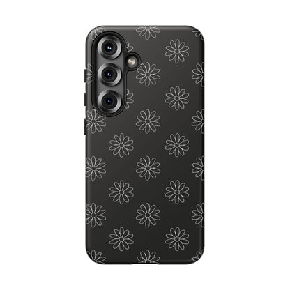 Black Daisy Floral Phone Case – Slim Protective Tough Case for Iphone, Samsung Galaxy and Pixel