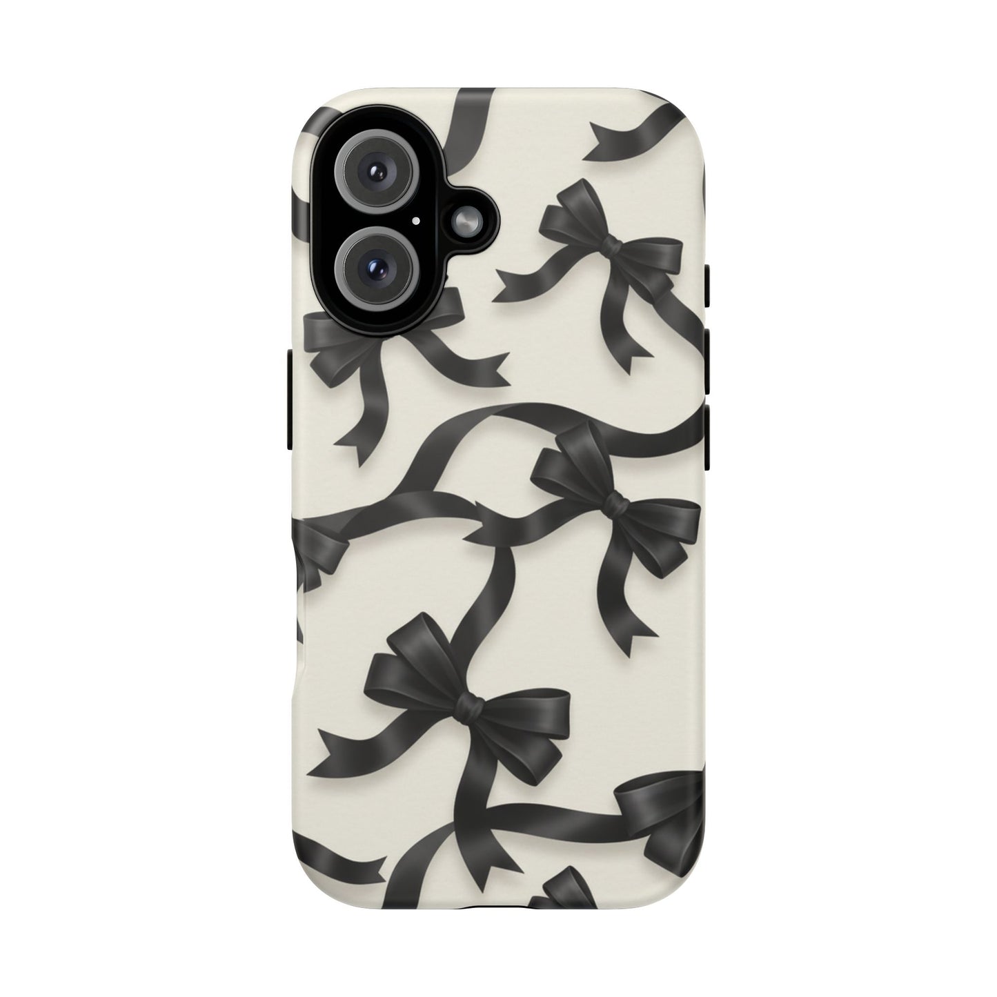 Black Ribbon Bow Phone Case, Minimal Bow Pattern Tough Protective Case
