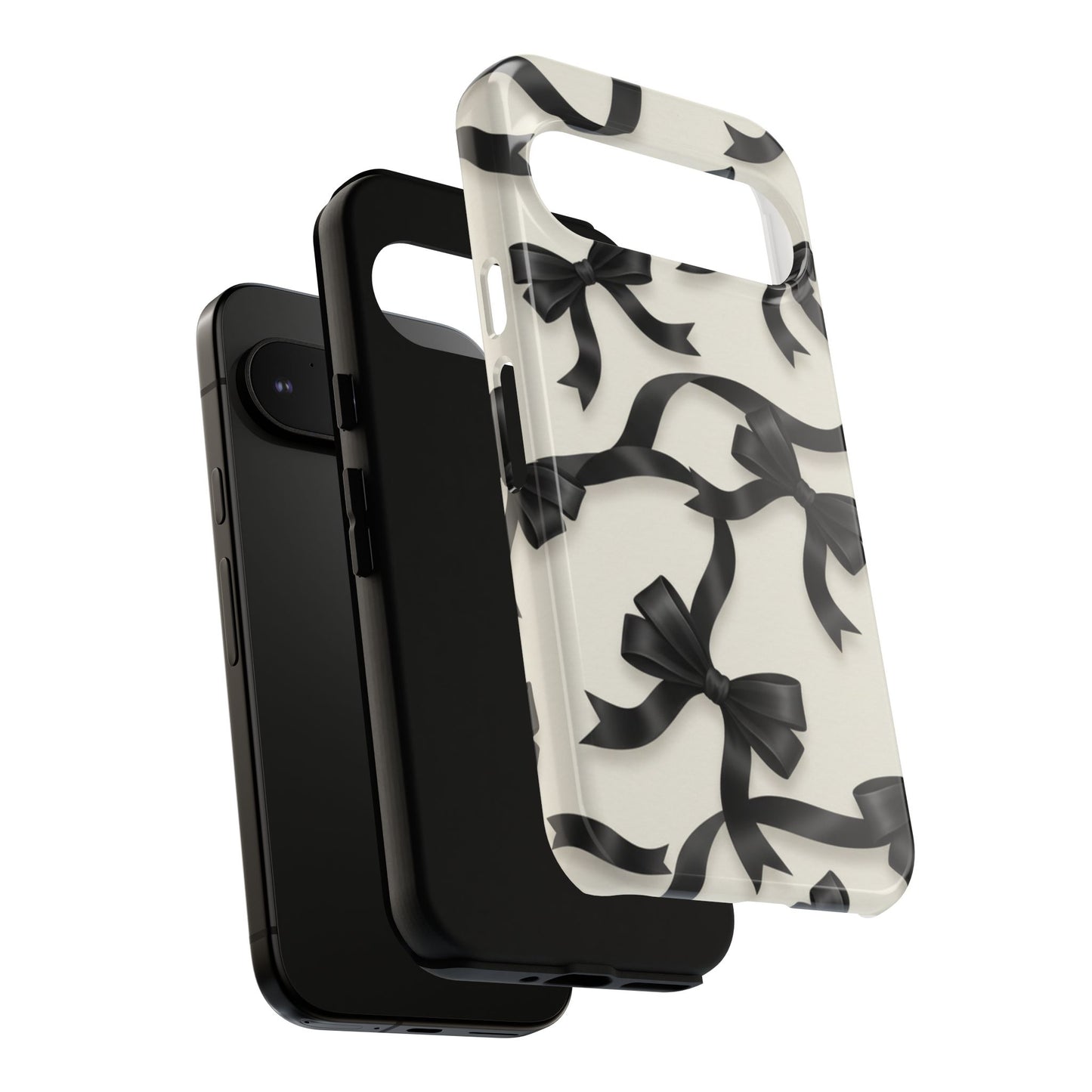 Black Ribbon Bow Phone Case, Minimal Bow Pattern Tough Protective Case