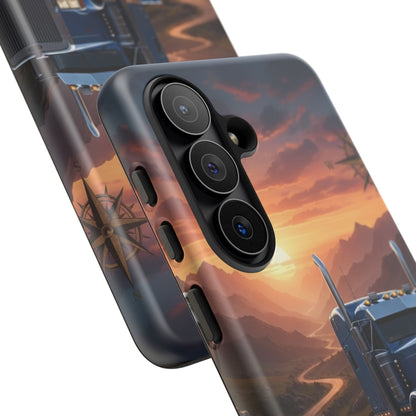 Semi Truck Sunset Phone Case | Trucker Gift | Diesel Truck Highway Road iPhone & Samsung Tough Protective Case