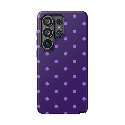 Purple Polka Dot Tough Phone Case – Cute Stylish Durable Protective Cover for Iphone, Samsung Galaxy and Pixel
