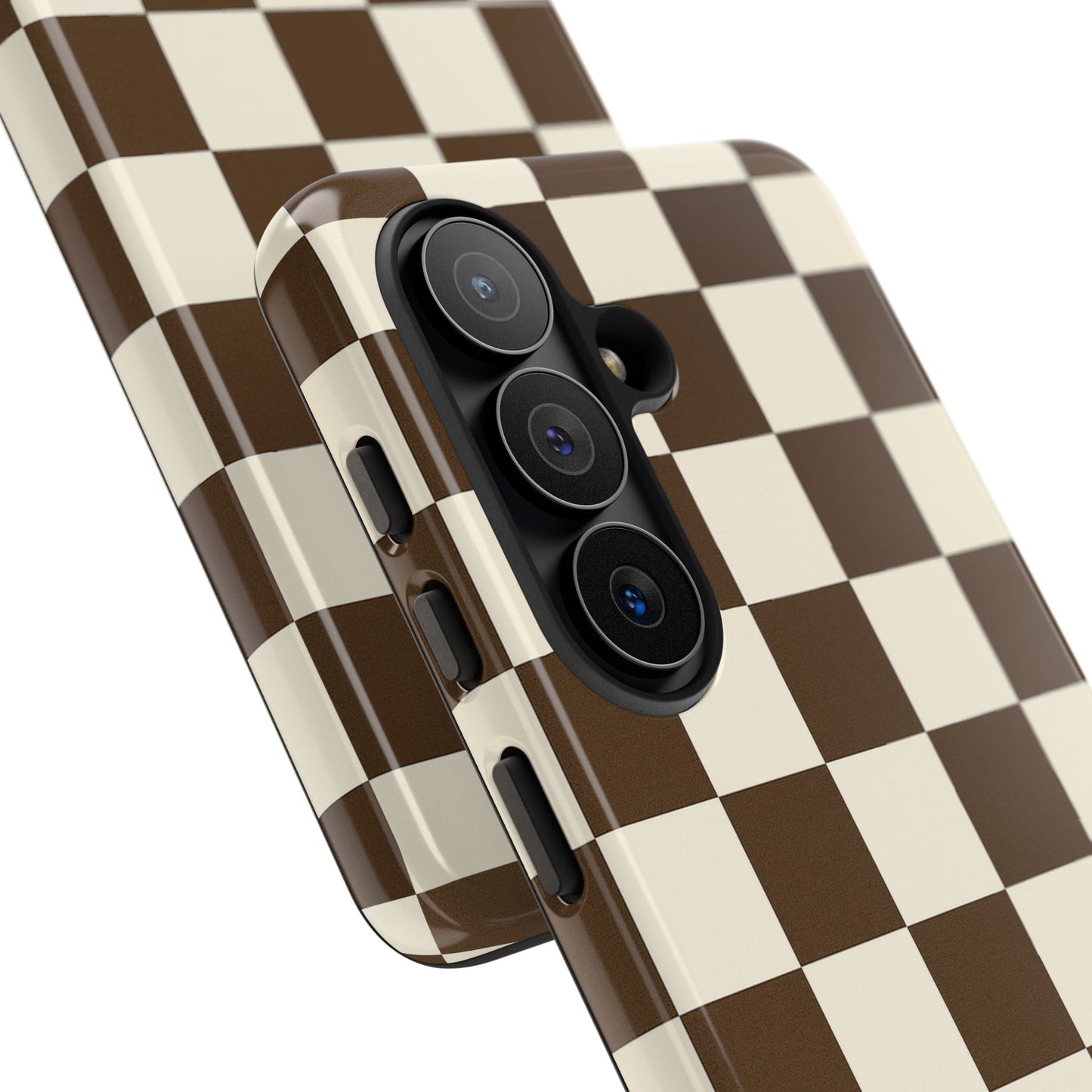 Mocha Checkerboard Phone Case | Neutral Aesthetic Checkered iPhone & Samsung Tough Case