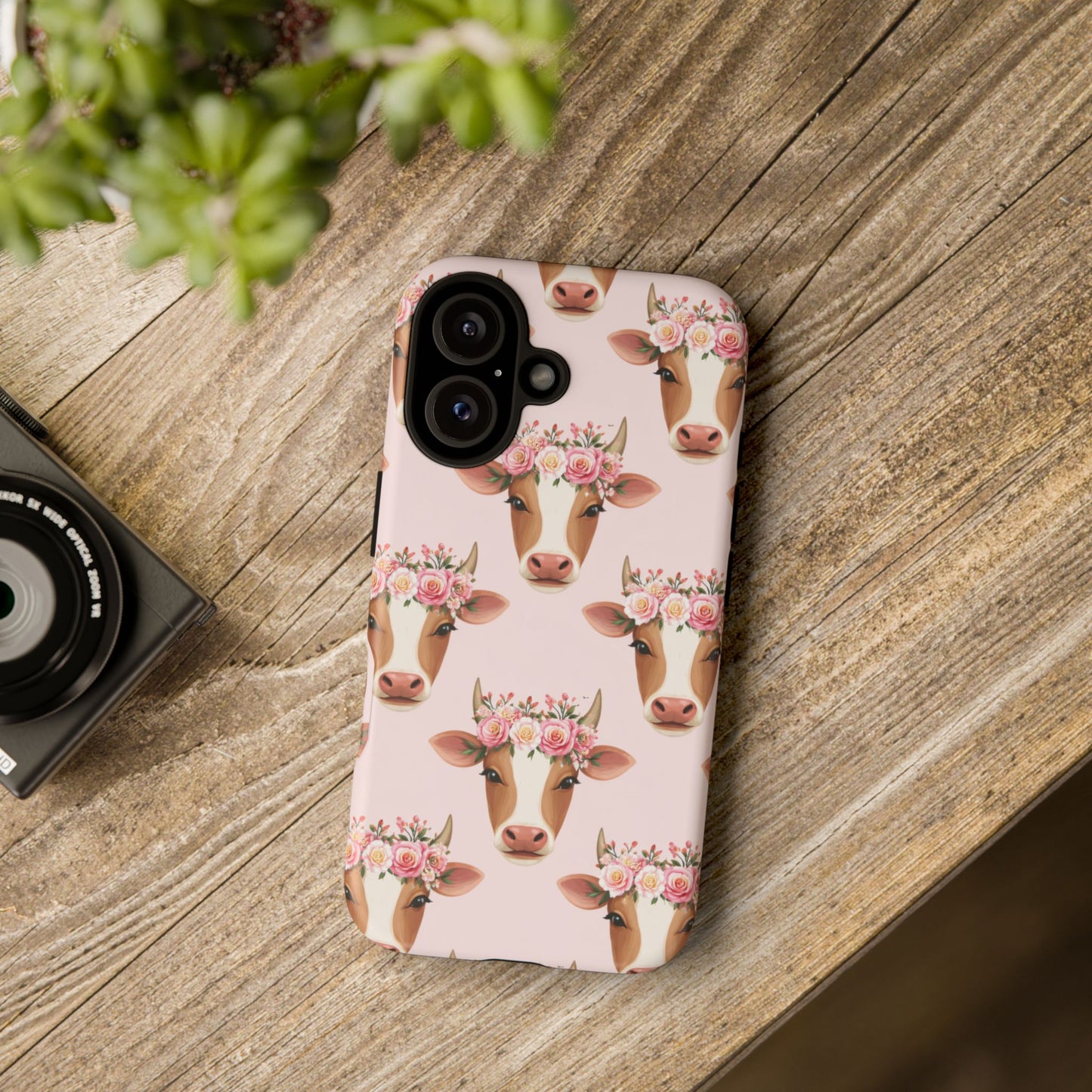 Floral Cow Phone Case – Cute Pink Cow Print Tough Protective Case for Iphone, Samsung Galaxy and Pixel