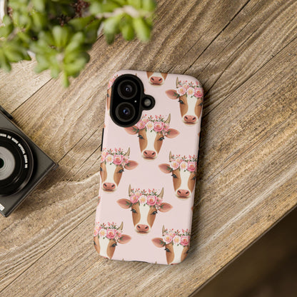 Floral Cow Phone Case – Cute Pink Cow Print Tough Protective Case for Iphone, Samsung Galaxy and Pixel