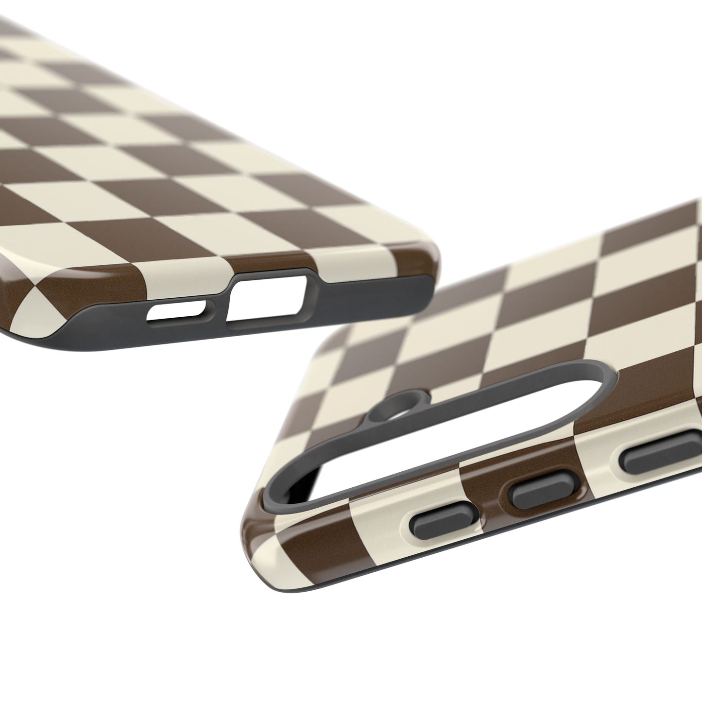 Mocha Checkerboard Phone Case | Neutral Aesthetic Checkered iPhone & Samsung Tough Case