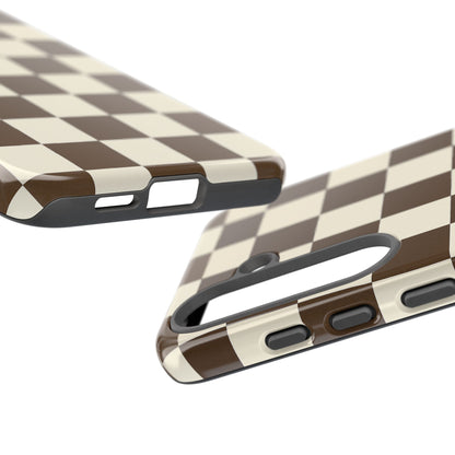 Mocha Checkerboard Phone Case | Neutral Aesthetic Checkered iPhone & Samsung Tough Case