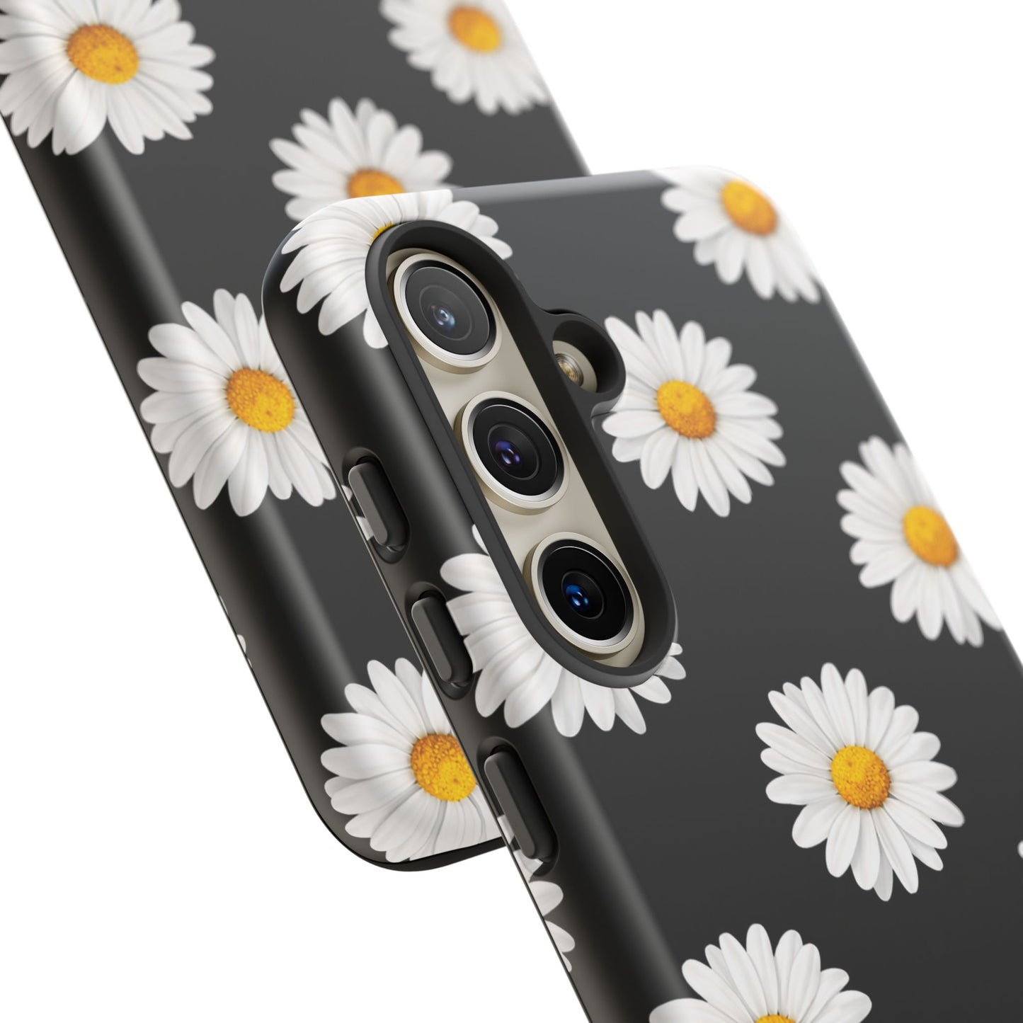 Black Daisy Floral Tough Phone Case – Cute Protective Cover for Iphone, Samsung Galaxy and Pixel