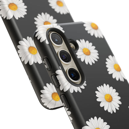 Black Daisy Floral Tough Phone Case – Cute Protective Cover for Iphone, Samsung Galaxy and Pixel