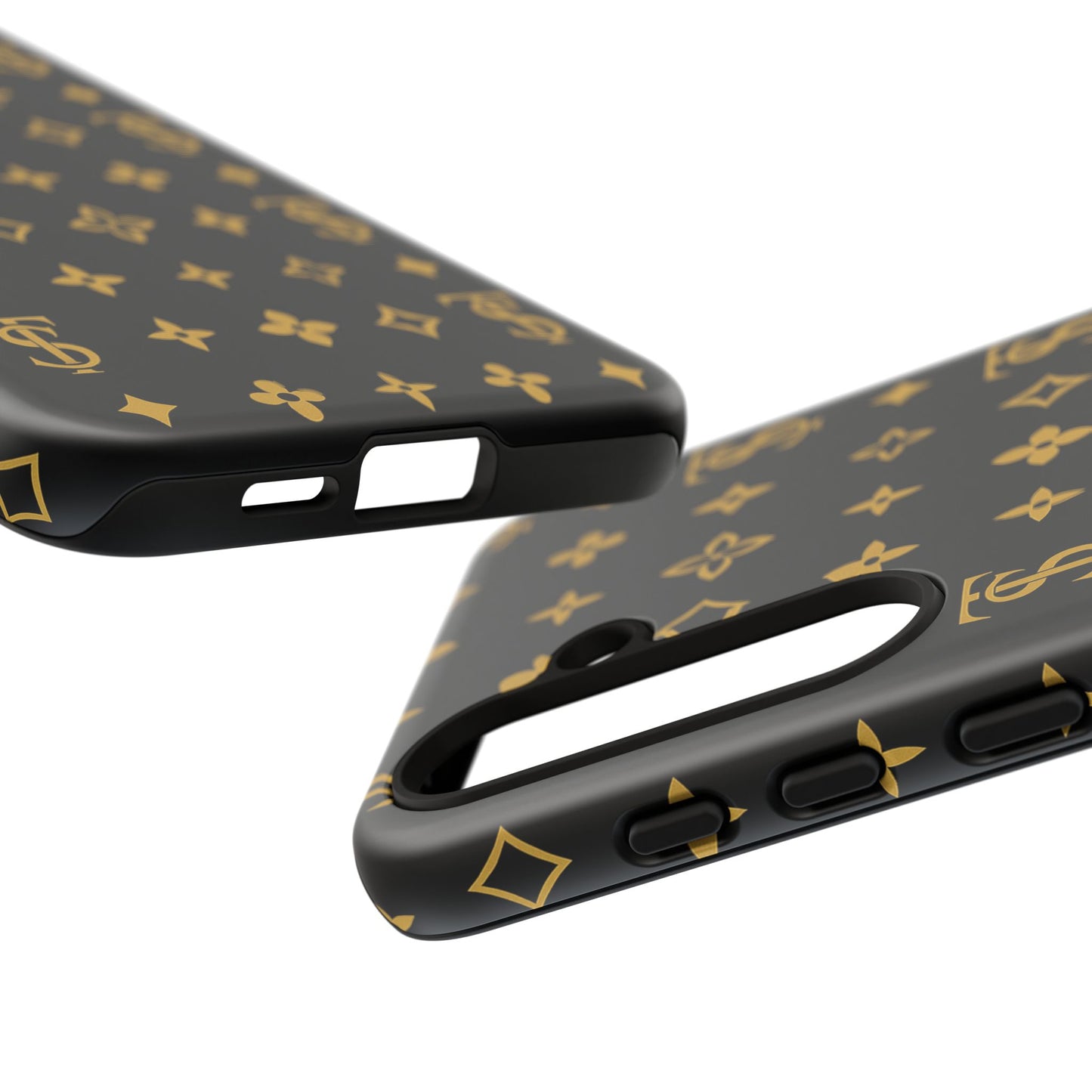 Gold Monogram Pattern Tough Phone Case | Black & Gold Luxury Design for Iphone, Samsung Galaxy and Pixel