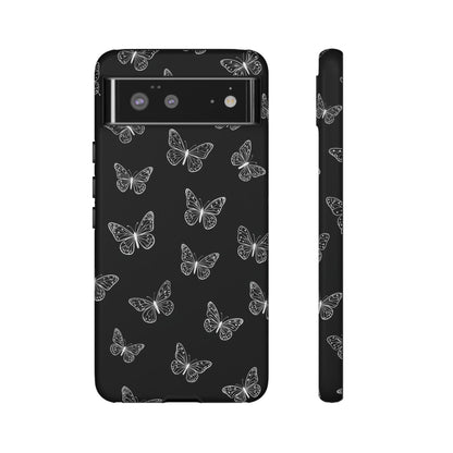 White Butterfly Pattern Phone Case – Dark Aesthetic Monochrome Tough Cover