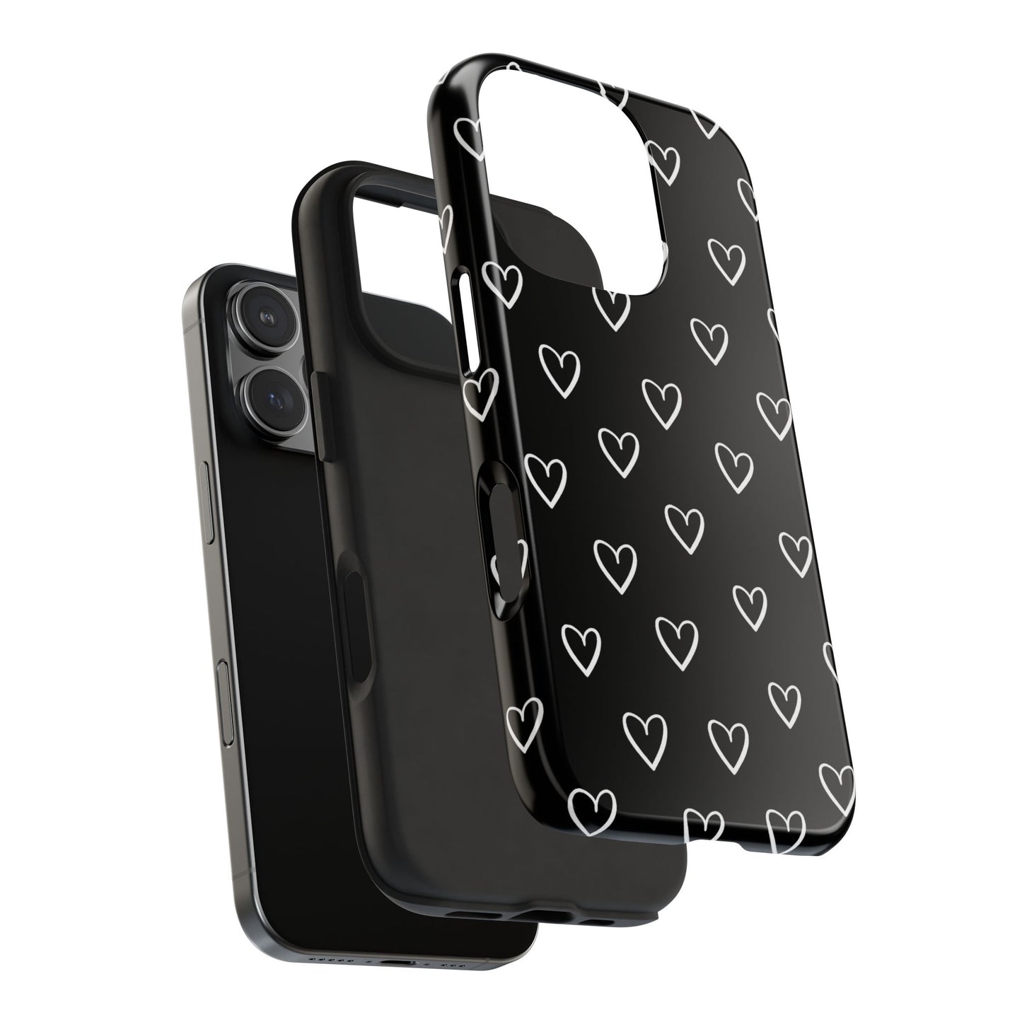Doodle Heart Phone Case – Minimal Black & White Heart Pattern | Tough Protective Case