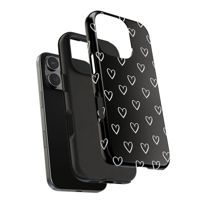 Doodle Heart Phone Case – Minimal Black & White Heart Pattern | Tough Protective Case