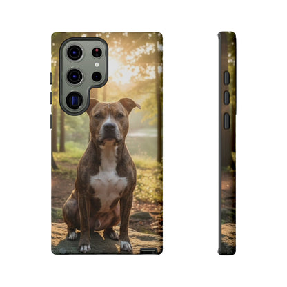 Pitbull Portrait Phone Case | Dog Lover Tough Case, Sunset Forest