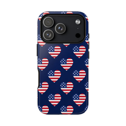 Patriotic American Flag Heart Phone Case – Tough Shockproof, USA Stars & Stripes for Iphone, Samsung Galaxy and Pixel