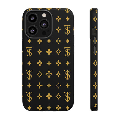 Gold Monogram Pattern Tough Phone Case | Black & Gold Luxury Design for Iphone, Samsung Galaxy and Pixel
