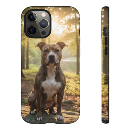 Pitbull Portrait Phone Case | Dog Lover Tough Case, Sunset Forest