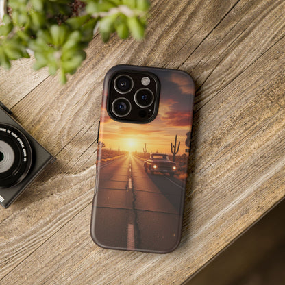 Route 66 Sunset Desert Highway Phone Case – Road Trip Travel Aesthetic Tough Case